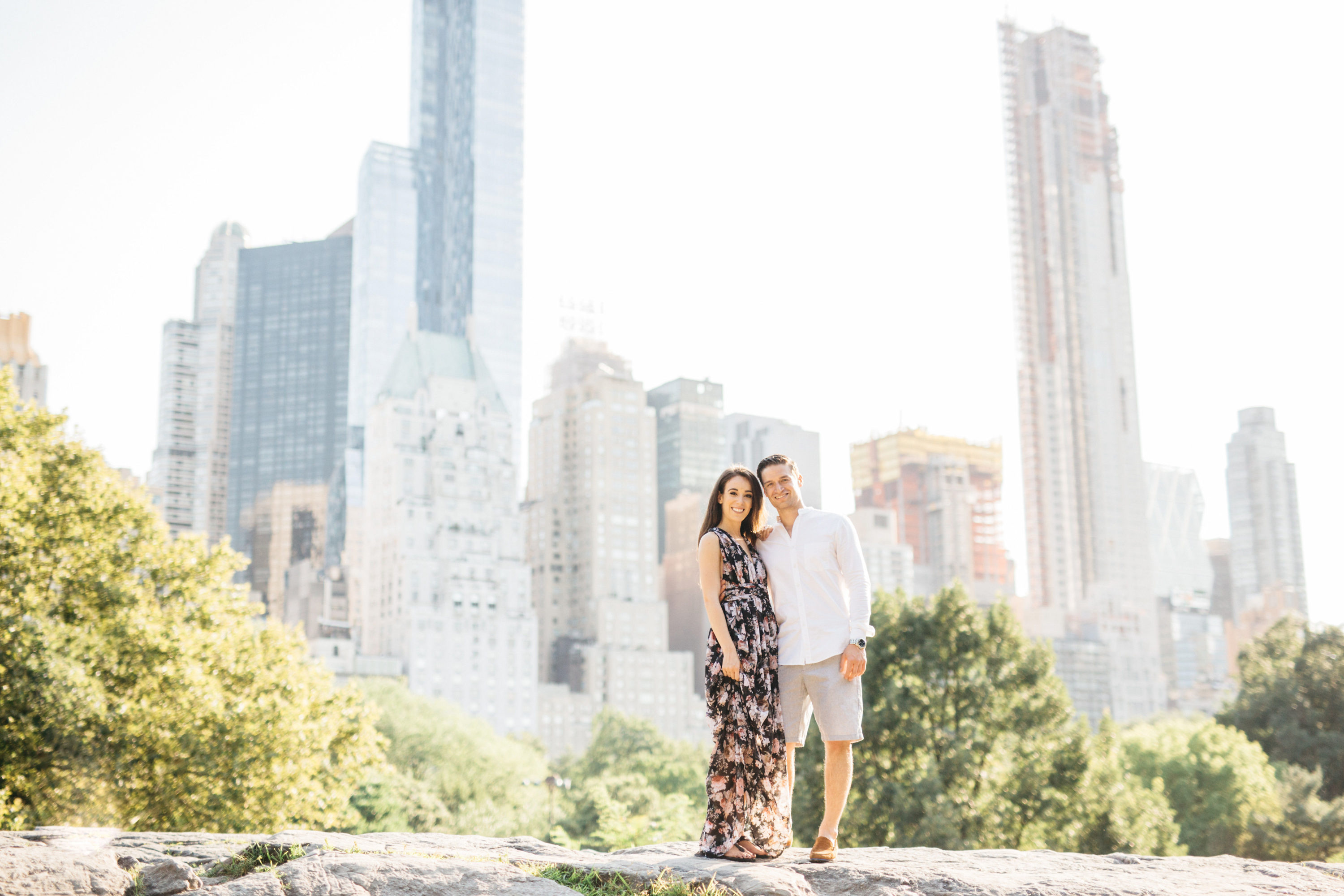 Couple looking at city in central park