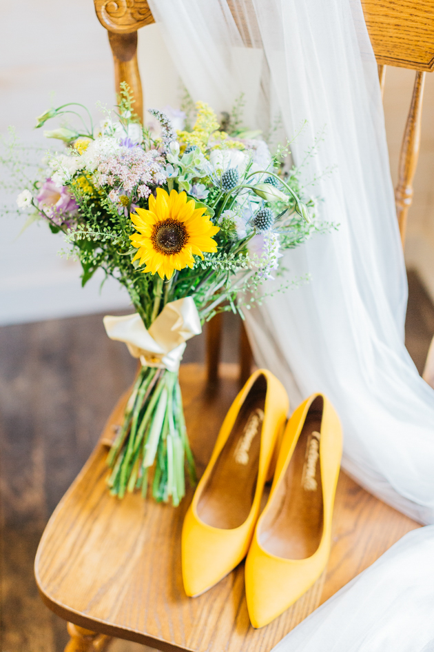 Bride's veil and shoes at cottage cabin at Stonewall Estates