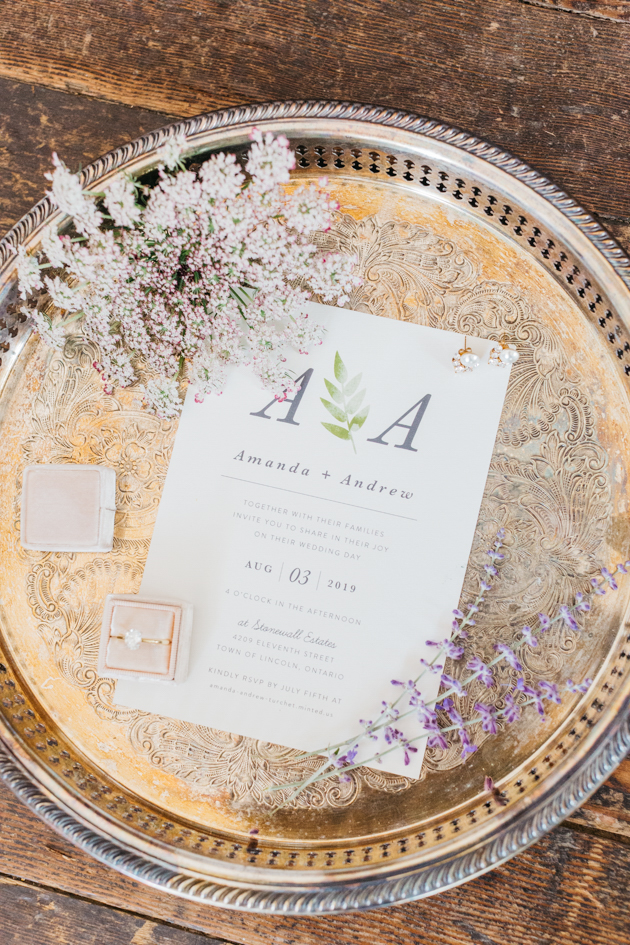 Bridal flat lay details at Stonewall Estates